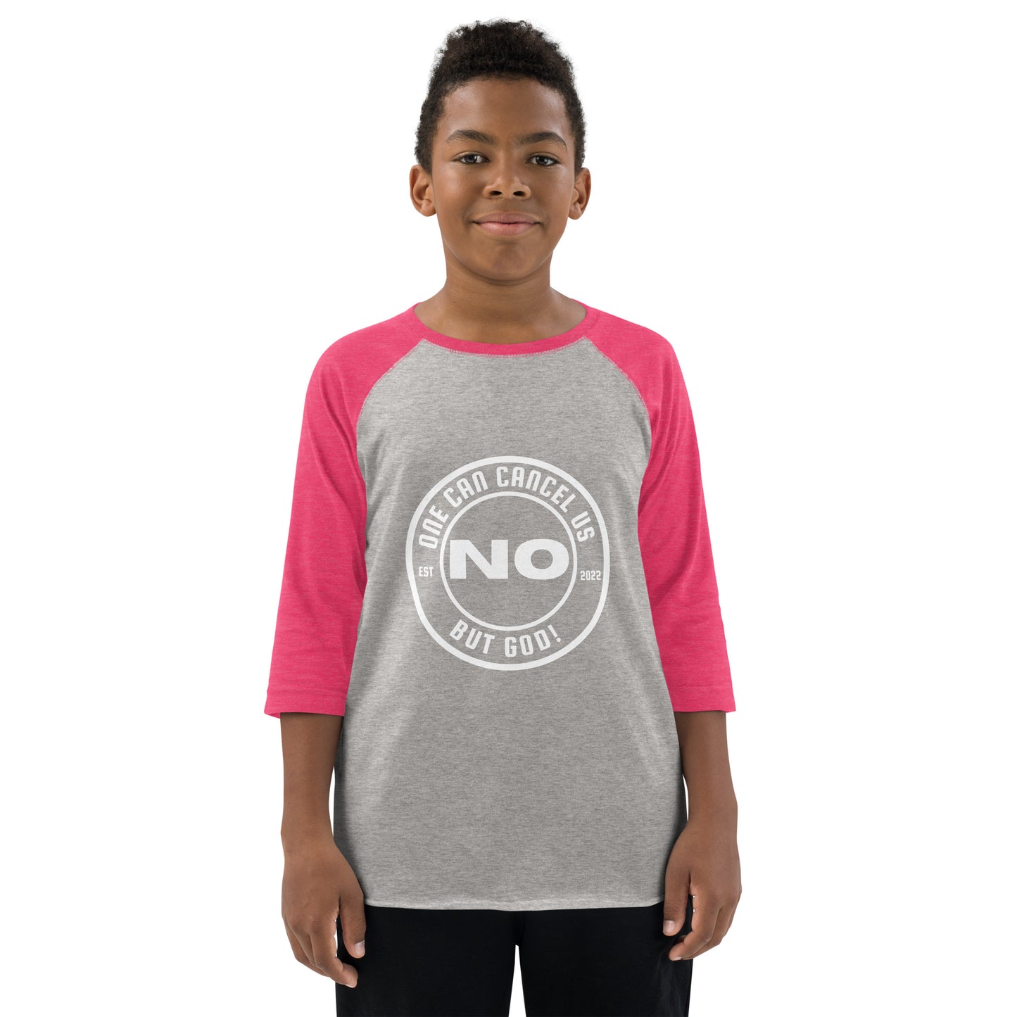 No One White Font Youth baseball shirt