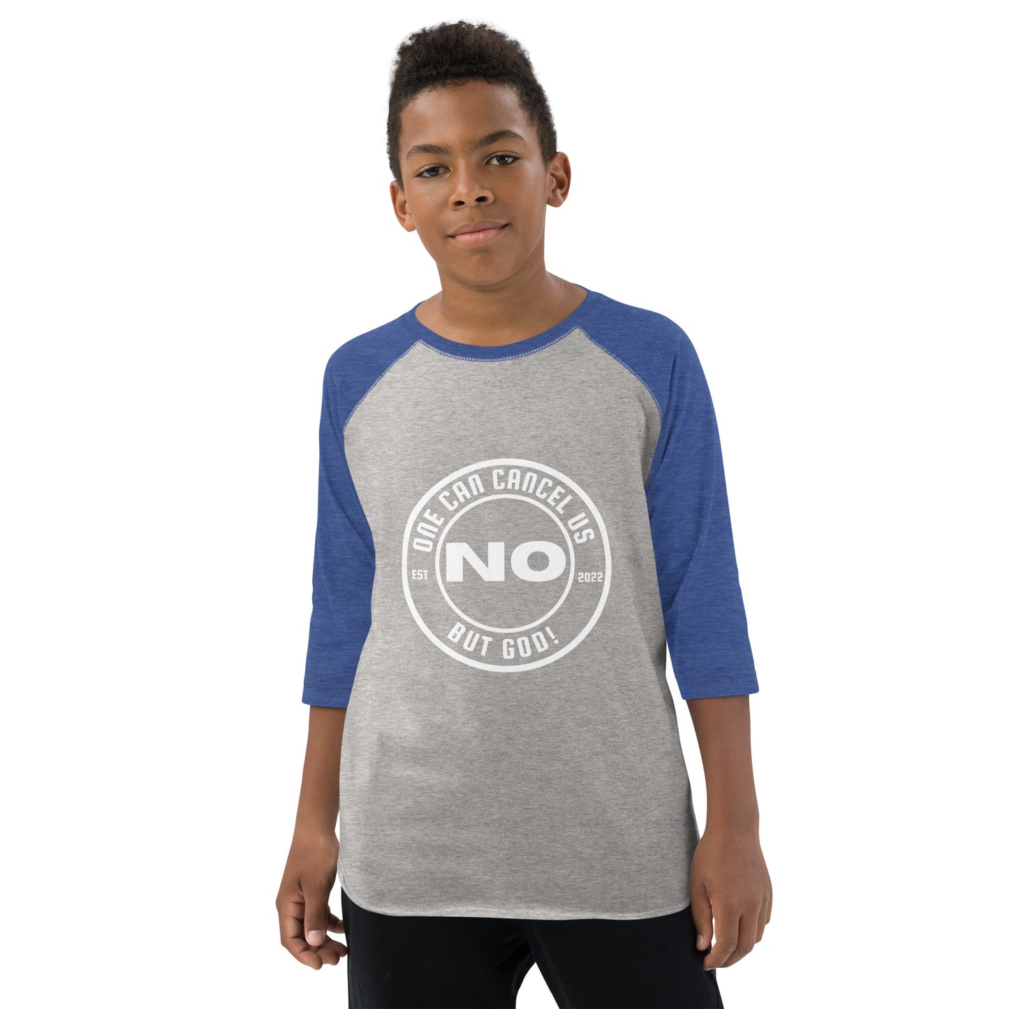 No One White Font Youth baseball shirt