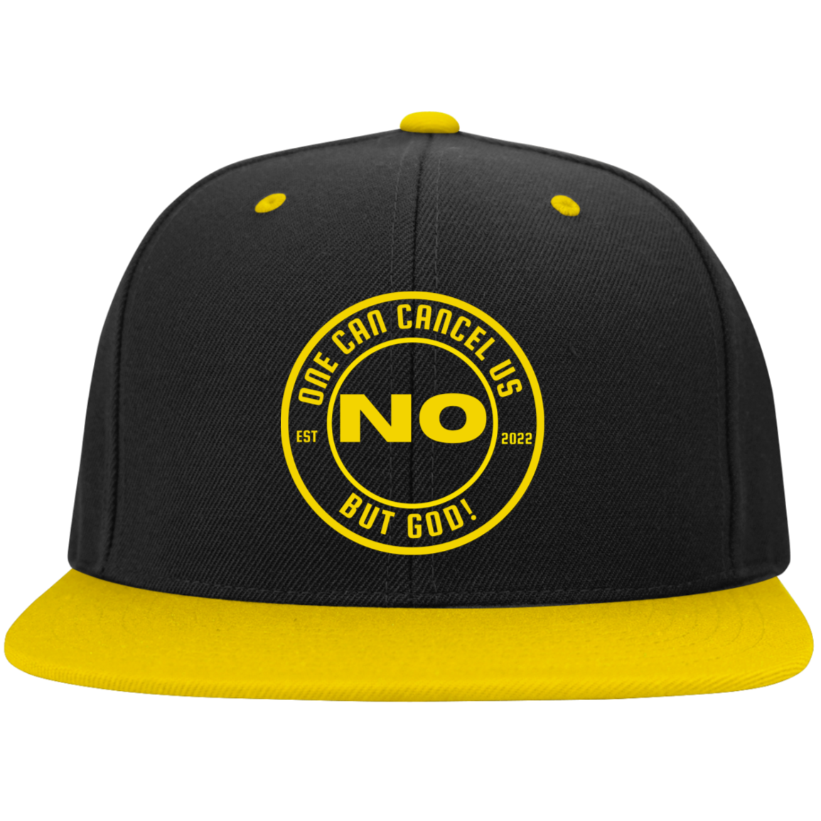 No One Yellow Embroidered Flat Bill High-Profile Snapback Hat