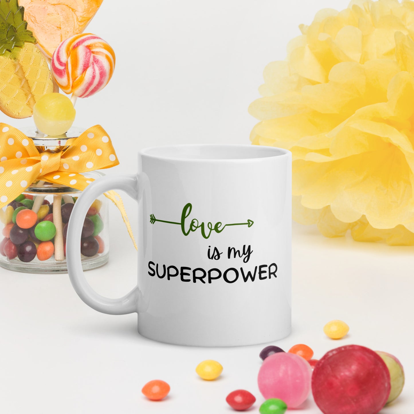 Love is my Superpower White glossy Mug