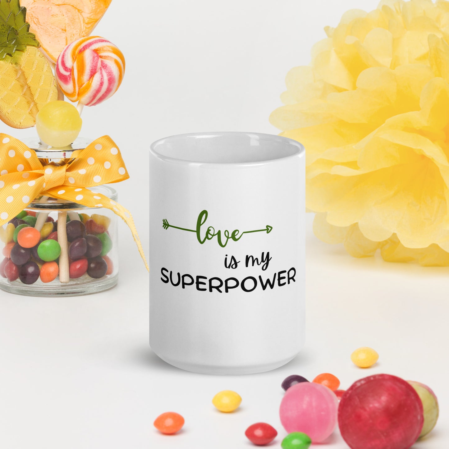 Love is my Superpower White glossy Mug