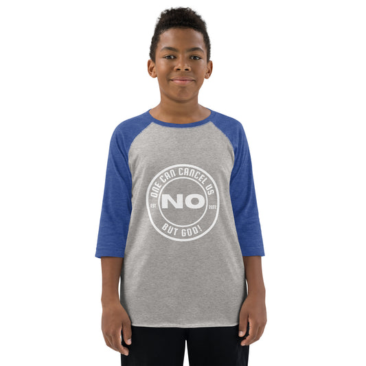 No One White Font Youth baseball shirt